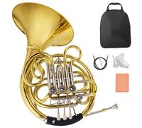 Double French horn, four keys in F/Bb tuning, selected brass, professional grade French horn detachable design, comes with backpack, gloves, cleaning cloth and cleaning kit (Gold)