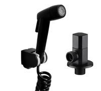 Double Function Bathroom Toilet Key Press Bidet Faucet Kit Stainless Steel Black Sprayer Set Mount On Wall BL707(Set b)