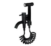 Double Function Bathroom Toilet Key Press Bidet Faucet Kit Stainless Steel Black Sprayer Set Mount On Wall BL707(Set e)