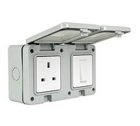 Double Gang Fully Weatherproof Switch & 3 Pin UK Power Socket Outdoor IP55 White [Double Gang Switch/Power]