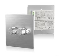 Double-Gang LED Dimmer Switch for 12V-24V DC Systems, for Dual Channel Light Controller for RVs Boats Trucks, 3%-100% Dimming for Range, 5A(Silver)