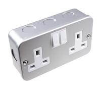 Double Gang Metal Clad Steel UK Mains Power Socket with Cable Entry Points
