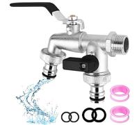 Double Garden Tap, 1/2 Inch Brass Double Water Tap, Outside Faucet Outside Tap with 1/2 inch Brass Water Faucet and 2X3/4 inch Outlet Double for Garden Household Industry(Black)