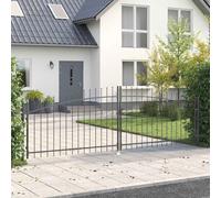Double Gate Grey Steel 400x199.5cm Spike Top Heavy Duty with Padlock Outdoor Pro