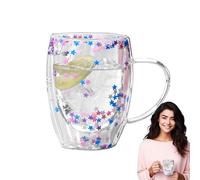 Double Glass Coffee Cups | 350ml Cute Aesthetic Clear Beer Mug - Large Capacity Heat Resistant Drinkware for Milk Lattes Coffee, Women Girls Cup