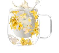 Double Glass Coffee Mugs - Dried Flower Glass Coffee Mugs | Double-Layered Insulated Tea, Clear Tea Cup with Handle 200ml for Espresso Cappuccino Latte