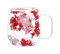 Double Glass Coffee Mugs - Dried Flower Insulated Coffee Cup - Double-Layered Insulated Tea Mugs, Clear Glass Tea Cup with Handle 200ml for Espresso Cappuccino Latte
