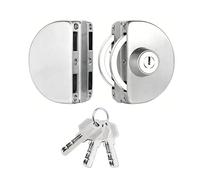 Double Glass Door Lock, Copper Cylinder Double Side Lock Frameless Door Hasps No Drilling Cabinet Locks for 10-14mm Thickness Glass Home Office Hotel Furniture Doors