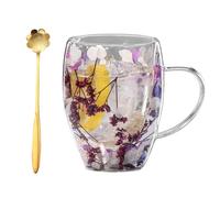 Double Glass Flower Tea Cup,Handcrafted Clear Flower Coffee Mugs with Handle 350 ML,Creative Aesthetic Insulated Anti-Scalding Coffee Cups for Hot Beverages,Tea,Milk,Juice