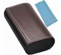 Double Glasses Case Aluminum Hard Shell Faux Leather for Men, Women | for Reading Glasses and Sunglasses etc.…, Leather, Large