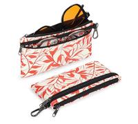 Double Glasses Case Soft Zipper, Clip Dual Sunglasses Case Organizer for 2 Pairs Women, Portable Slim Eyewear Storage Travel, Orange Twig, Standard