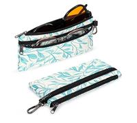 Double Glasses Case Soft Zipper, Clip Dual Sunglasses Case Organizer for 2 Pairs Women, Portable Slim Eyewear Storage Travel, Blue Twig, Standard