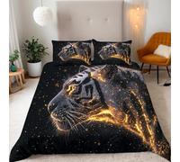 Double Golden Light Outlines The Tiger Bedding Set Ultra-Soft Microfiber Duvet Cover Set 3Pcs - 200x200cm + 2 Pillowcases 50x75cm-Art And Nature 3D Printed Design with Zip Closure & Corner Ties