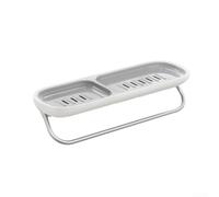 Double Grid Soap Dish Bathroom Wall Organizer with Towel Bar No Drilling Plastic 26x9.2x6cm Space Saving Drainage Holder for Soap and Towels in Kitchen or Shower(Gray)