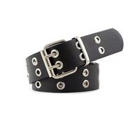 Double Grommet Punk Style Belt, Studded PU Leather Strap with Rivet Detailing, Gothic Fashion Accessory for Jeans and Pants, Edgy Bullet Belt Look for Concert Apparel and Alternative Style Wearers
