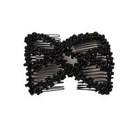 Double Hair Comb with Decorative Crossed, Hair Combs FIVE, Hair Combs E | Elastic-Banded Comb Structure, Decorative Beadwork Across the Hair, Flat Profile Along the Styled Section