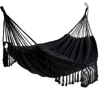 Double hammock For Home Indoor Outdoor boho hammock macrame hammock Large Cotton Soft Hammock Bed for two person Patio Backyard Porch Lawn and Garden (Black,Load: 500lbs)
