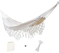 Double hammock Indoor Outdoor hammocks Portable Camping Hammock Large Cotton Soft Hammock Bed for Home two person Patio Backyard Porch Lawn and Garden (White,Load: 500lbs)