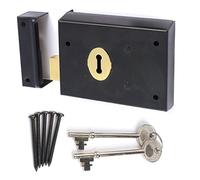 Double Handed Dead Lock & 2 Keys - 100mm x 75mm Black Rim Door Deadbolt Gate/Shed