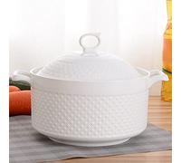 Double Handle Ceramic Tureen, 2.2L White Casserole Dish for Baking, Serving Soup, Stew, and Pasta