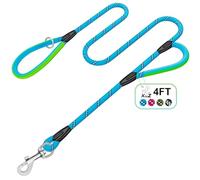 Double Handle Dog Leash 4ft-Blue XiaZ Two Handles Dogs Leash Heavy Duty 1000lb Strength Reflective Dog Leashes PVC Waterproof-Handles Metal Hook Dual-Handle for Medium Large Sized Nighttime Safety