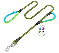 Double Handle Dog Leash 4ft-Green XiaZ Two Handles Dogs Leash Heavy Duty 1000lb Strength Reflective Dog Leashes PVC Waterproof-Handles Metal Hook Dual-Handle for Medium Large Sized Nighttime Safety