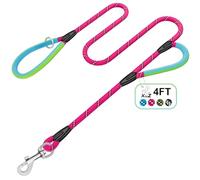 Double Handle Dog Leash 4ft-Red XiaZ Two Handles Dogs Leash Heavy Duty 1000lb Strength Reflective Dog Leashes PVC Waterproof-Handles Metal Hook Dual-Handle for Medium Large Sized Nighttime Safety
