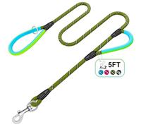 Double Handle Dog Leash 5ft-Green XiaZ Two Handles Dogs Leash Heavy Duty 1000lb Strength Reflective Dog Leashes PVC Waterproof-Handles Metal Hook Dual-Handle for Medium Large Sized Nighttime Safety