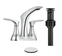 double handle double hole hot and cold basin faucet with drain set bathroom hand wash basin faucet, chrome plated