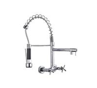 Double Handle Durable Wall Mounted Kitchen Faucet with Swivel Spout Hot and Cold Water Mixer Faucets for Sink，Silver
