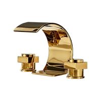 Double Handle Gold Chrome Bathroom Sink Faucet 3 Hole Waterfall Mixer Brass Divided Design Luxury Modern Tap for Elegant Washbasin Décor