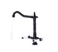 Double Handle Kitchen Faucet 360 Degree Swivel Brass Antique Design for Kitchen Sink Spout Reach Utility Pot Filler，Black