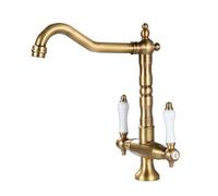 Double Handle Kitchen Faucet 360 Degree Swivel Brass Antique Design for Kitchen Sink Spout Reach Utility Pot Filler，Antique