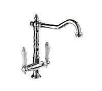 Double Handle Kitchen Faucet 360 Degree Swivel Brass Antique Design for Kitchen Sink Spout Reach Utility Pot Filler，Silver