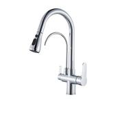 Double Handle Kitchen Faucet, Bridge Mount Water Purification Tap, 2 Swivel Spouts Kitchen Sink Mixer, Chrome Finish Water Faucet