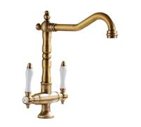 Double Handle Kitchen Faucet Hot & Cold Water Mixer Rotating Copper Sink Faucet for Vegetable Washing & Dishwasher Bronze Finish