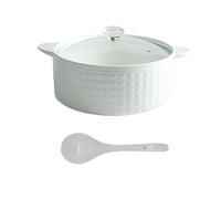 Double Handle Lid Pure White Ceramic Tureen Soup Ceramic Round White Dish Casserole/Clay Pot/Earthen Pot/Ceramic Cookware,2000mla