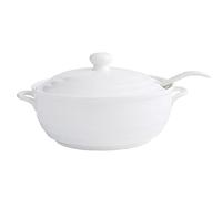 Double Handle Lid Pure White Ceramic Tureen Soup with Soup Ladle Soup Bowl with Cover for Restaurant Home Kitchen White Decoration 1200ML