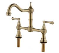 Double Handle Widespread Kitchen Faucet with 360 Swivel Spout and Traditional Handles Brushed Gold Finish