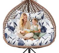 Double Hanging Egg Chair Cushion Replacement Waterproof for Outdoor Patio Basket Egg Chairs, 150x110 cm-2 Seater Premium Thickened 100% Cotton Large Double Swing Chair Cushions, Blue Enchantress