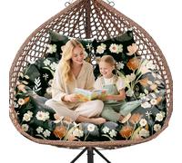 Double Hanging Egg Chair Cushion Replacement Waterproof for Outdoor Patio Basket Egg Chairs, 150x110 cm-2 Seater Premium Thickened 100% Cotton Large Double Eggs Swing Chair Cushions, Black Peony