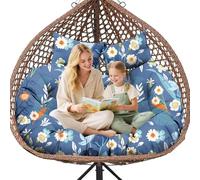 Double Hanging Egg Chair Cushion Replacement Waterproof for Outdoor Patio Basket Egg Chairs, 150x110 cm-2 Seater Premium Thickened 100% Cotton Large Double Eggs Swing Chair Cushions, Blue Peony