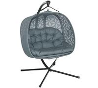 Double Hanging Swing Chair Stand Cup Holders Garden Patio Egg Chair Grey