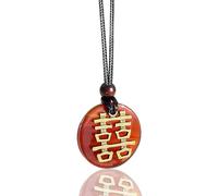 Double Happiness Feng Shui Love Amulet - Fortune Powers Lucky Coin Medallion Pendant Necklace - Good Luck Gemstones - Crystal Prosperity Circle Talisman Lucky Charm - Spiritual Gift for Women and Men