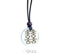 Double Happiness Feng Shui Love Amulet - Fortune Powers Lucky Coin Medallion Pendant Necklace - Good Luck Gemstones - Crystal Prosperity Circle Talisman Lucky Charm - Spiritual Gift for Women and Men