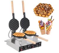 Double Head Bubble Waffle Maker Commercial, Non-stick Hong Kong Egg Waffle Machine, Professional Rotated Stainless Steel, 1400W 50-250°C, for Home or Commercial Use