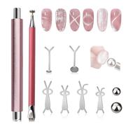 Double-Head Cat Eye Nail Magnet Set, Nail Magnet Tool With Cat Eye Nail Magnet Beads And Nail Magnet Guides, Double-Side Flower Design Nail Magnetic Pen, Cat Eye Magnet For Nail Art Diy (Pink)