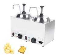 Double Head Cheese Dispenser, 2×2.5L Stainless Steel Hot Fudge Warmer, Adjustable 30-110℃, Independent Switch, 1600W Commercial Sauce Warmer for Warming Cheese