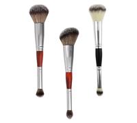 Double Head Eyeshadow Brush Set 3pcs for Eyelids and Cheeks | Wood Handle, Fibre Tips, Silicone Surface, Portable Design for Travel, Workplace Makeup, Artist Kits
