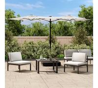Double Head Garden Parasol LED Patio Umbrella Taupe with Sandbag